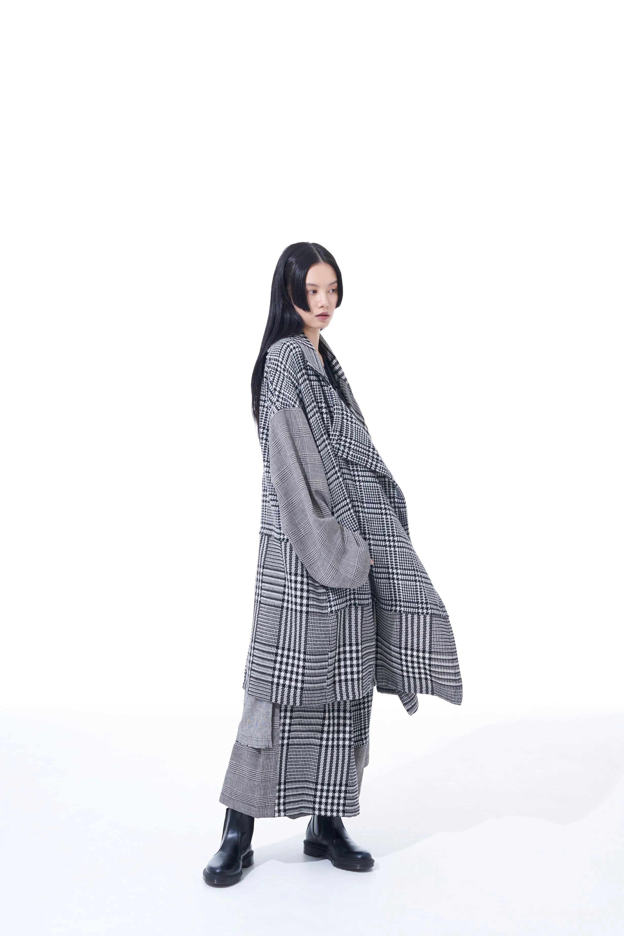 CRAZY CHECK MULTI-MATERIAL SWITCHING 7/10 LENGTH STRING PANTS