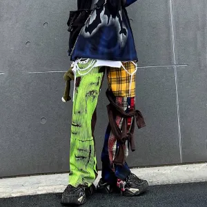 Crying Girl Patchwork Irregular Pants