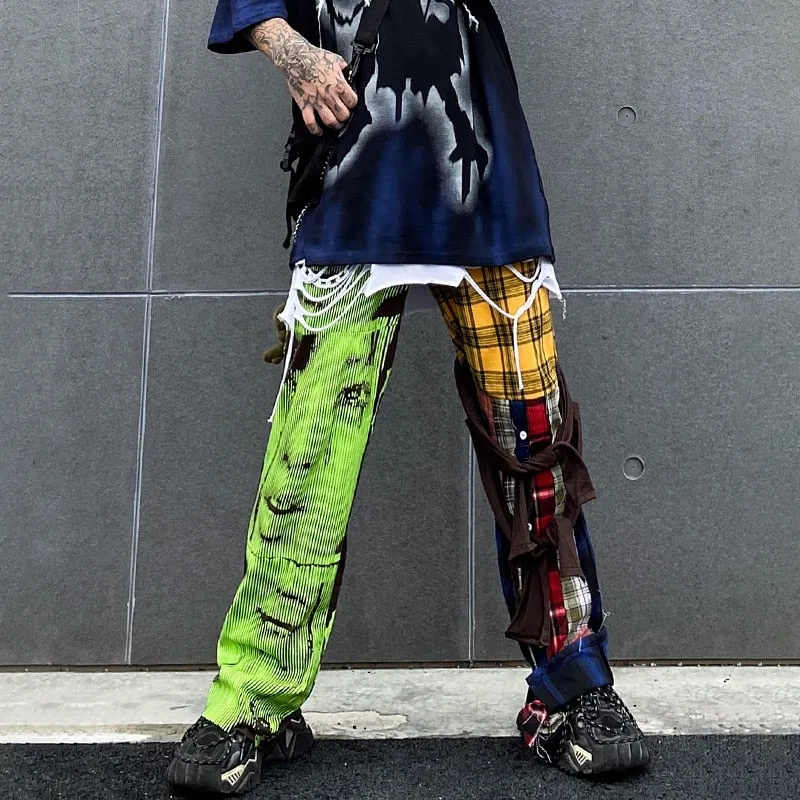 Crying Girl Patchwork Irregular Pants