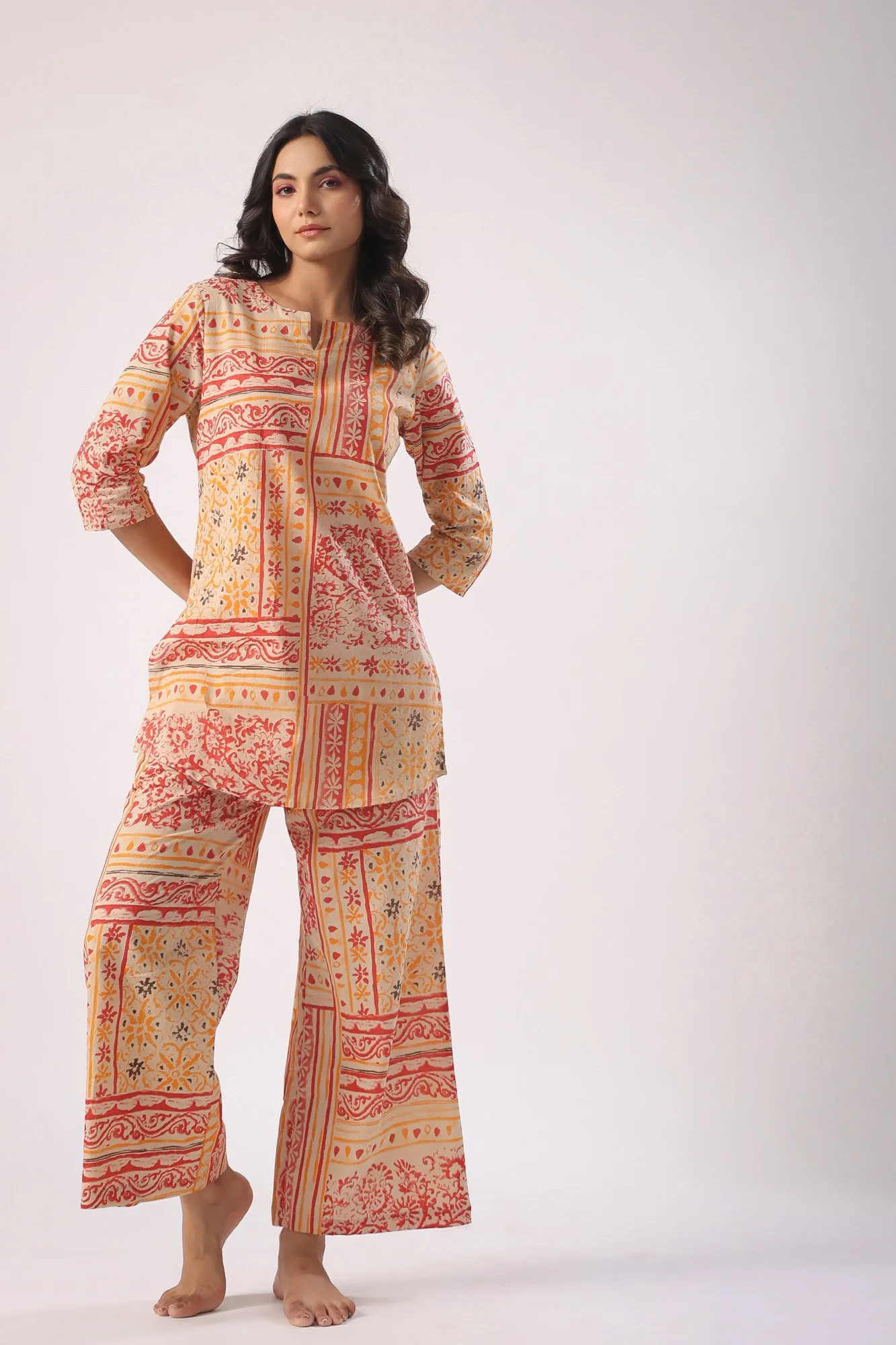 Doodle Patches on Beige Palazzo Loungewear Set