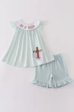 Easter he is risen embroidery girl set