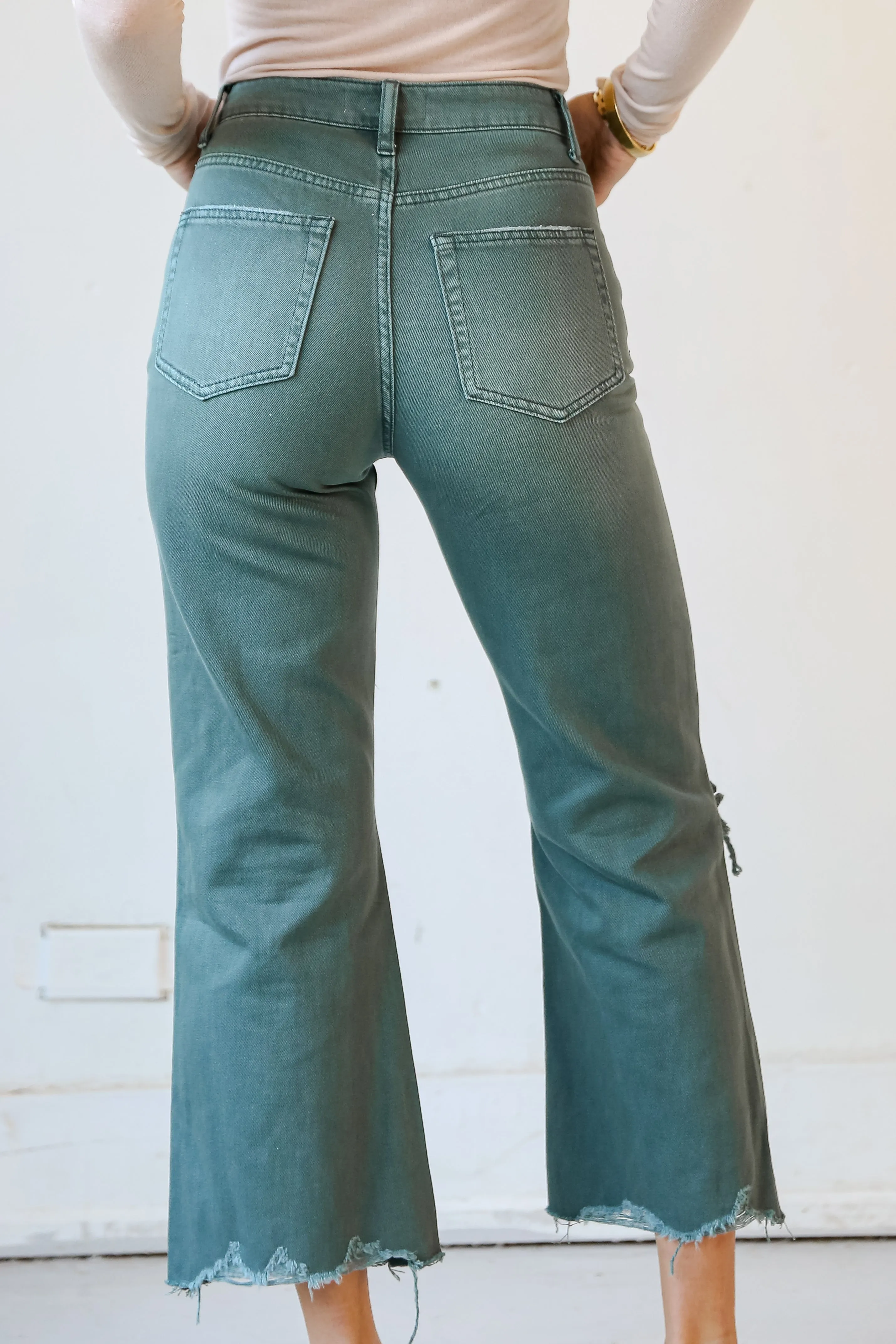 FINAL SALE - Number One Choice Sage Distressed Flare Jeans