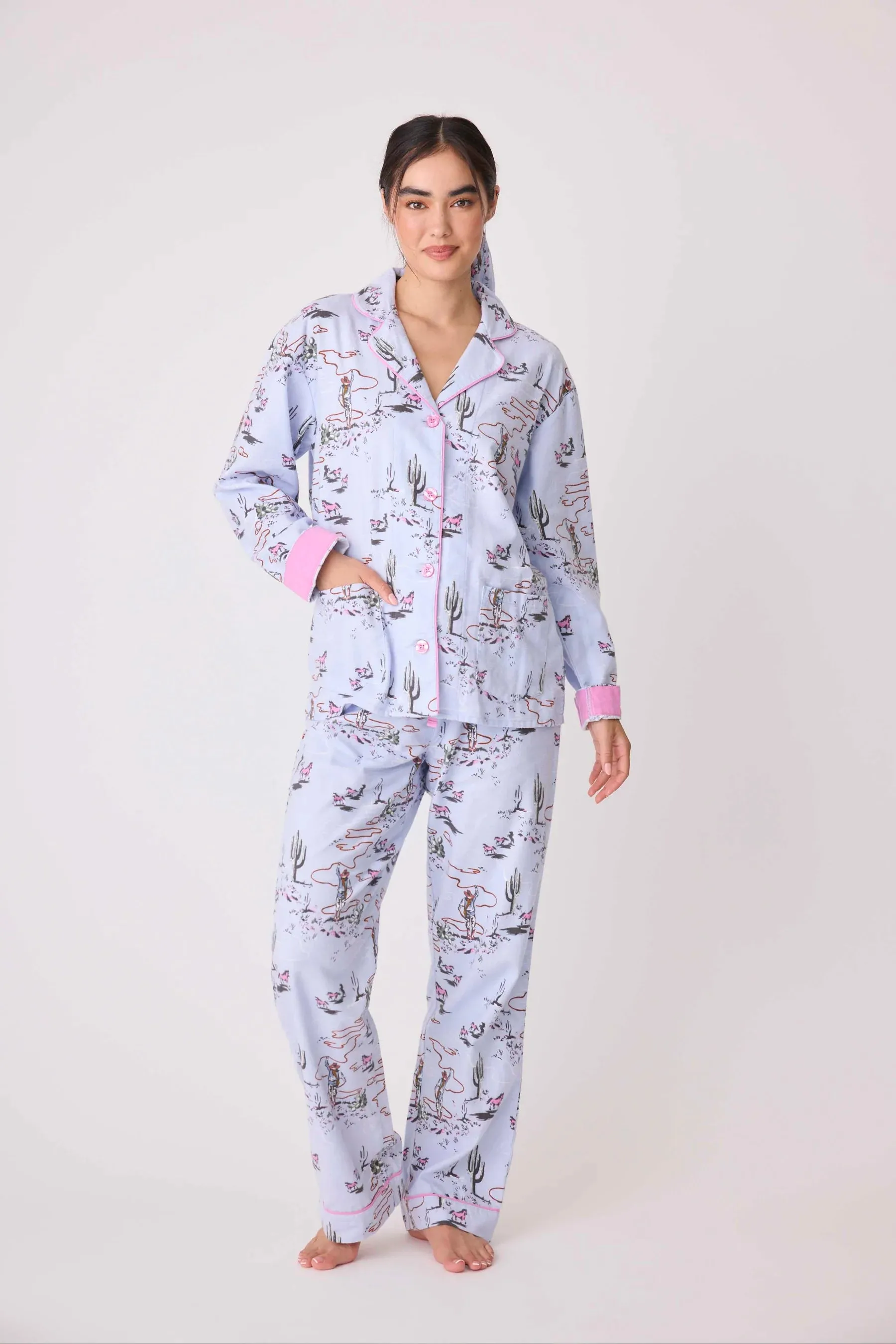 Flannel Long PJ Set w/ Headband in Wild Heart Western