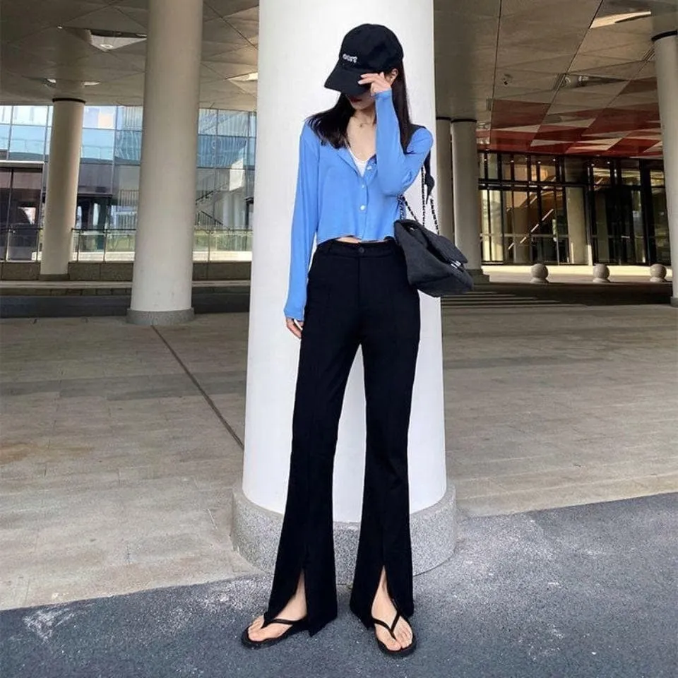 Flared High-Waist Pants With Slit Details