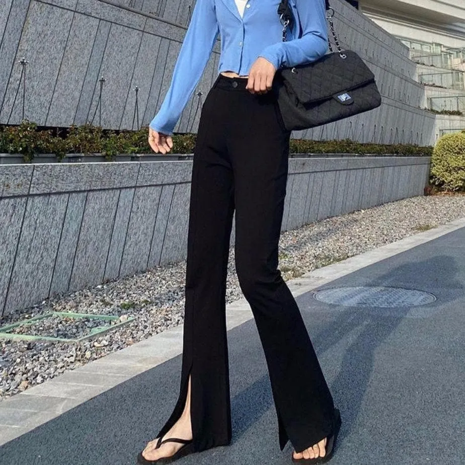 Flared High-Waist Pants With Slit Details