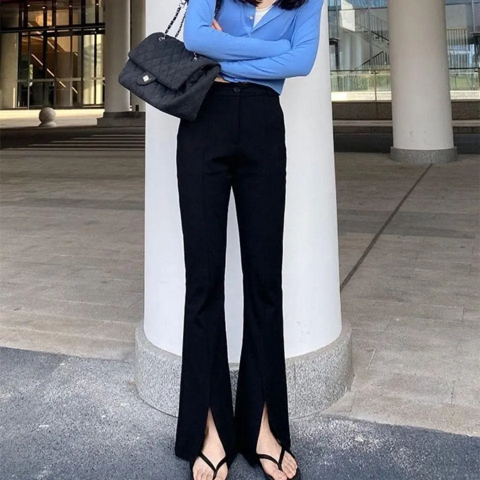 Flared High-Waist Pants With Slit Details