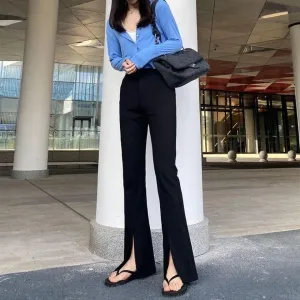 Flared High-Waist Pants With Slit Details