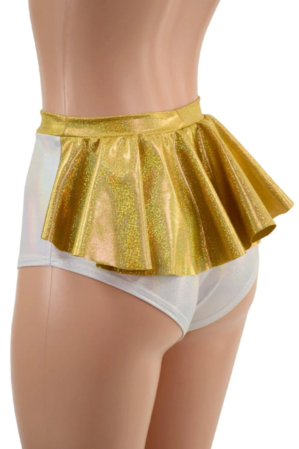 Flashbulb Siren Shorts with Gold Ruffle Rump & Waistband