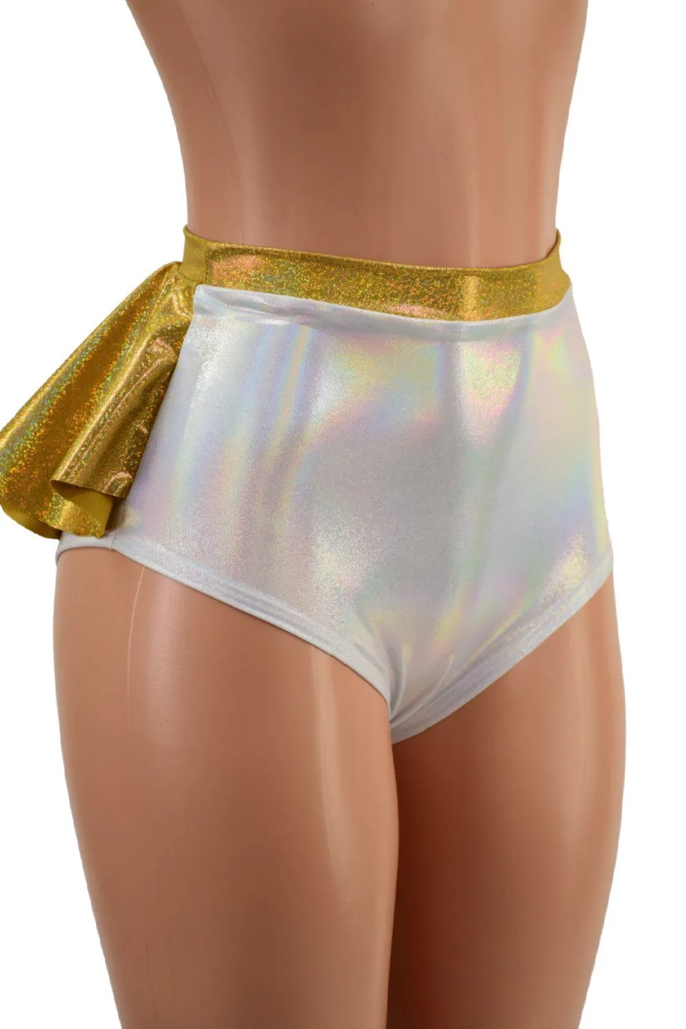 Flashbulb Siren Shorts with Gold Ruffle Rump & Waistband