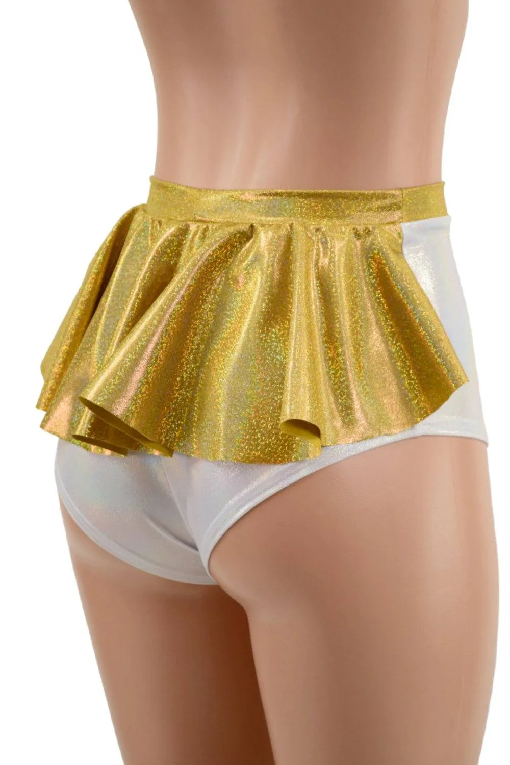 Flashbulb Siren Shorts with Gold Ruffle Rump & Waistband