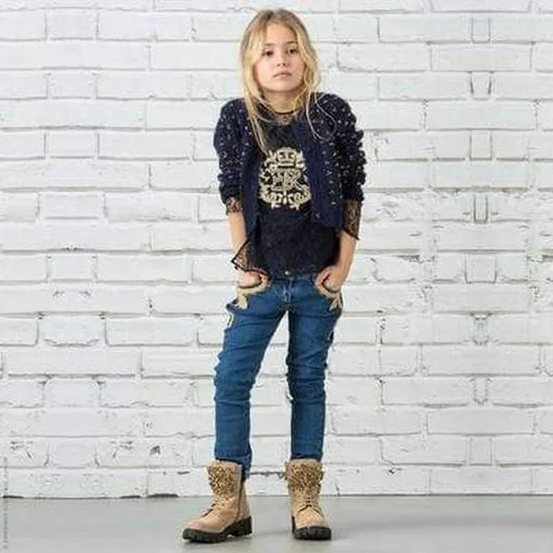 Girls Blue Applique Detail Jeans