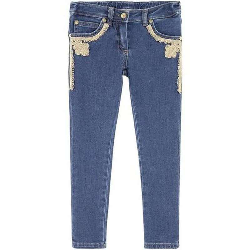 Girls Blue Applique Detail Jeans