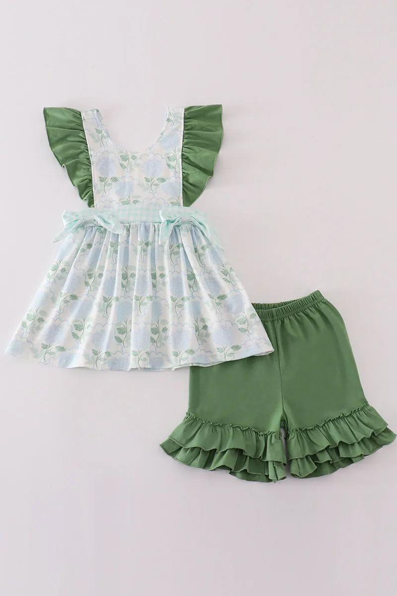 Green botanical print girl set