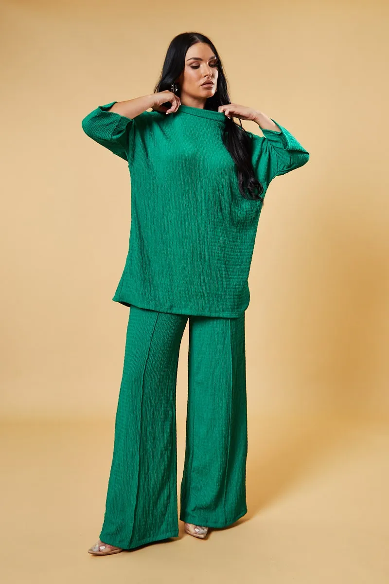 Green Textured Knit Trousers & Oversized Top Co-ord Set - Cecelia