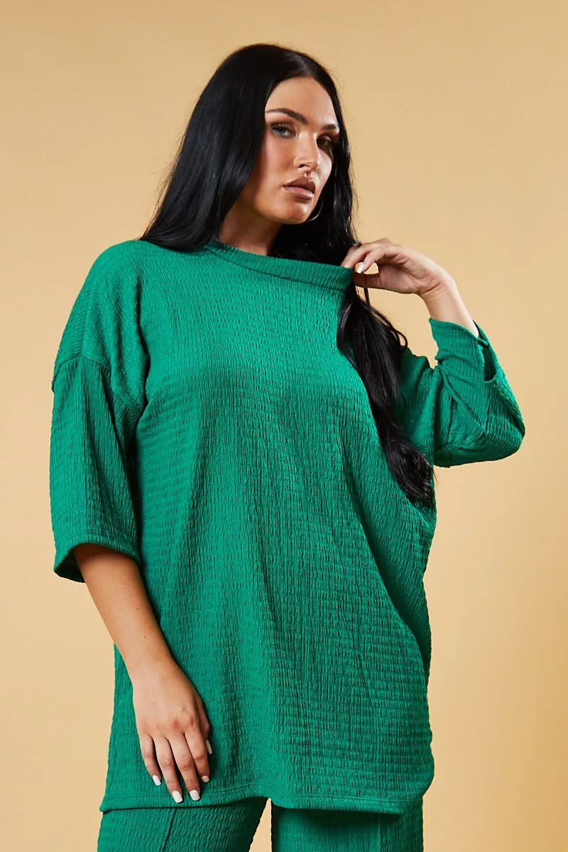 Green Textured Knit Trousers & Oversized Top Co-ord Set - Cecelia