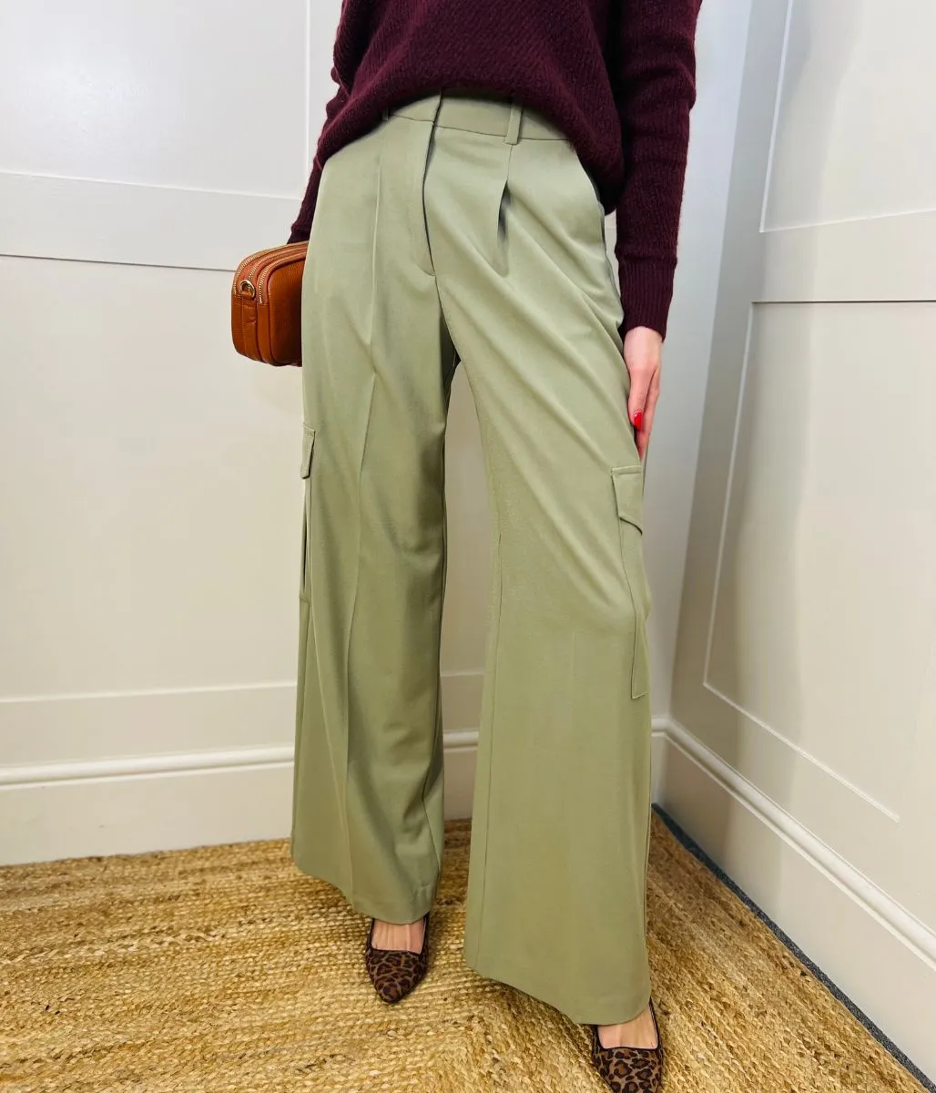 Green Wide Leg Cargo Trousers