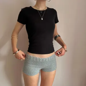 Handmade sparkly metallic silver crochet shorts