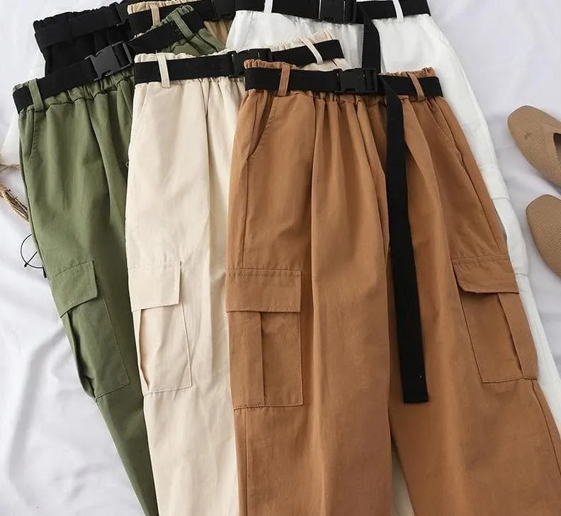 High Waist Cargo Pants with Belt