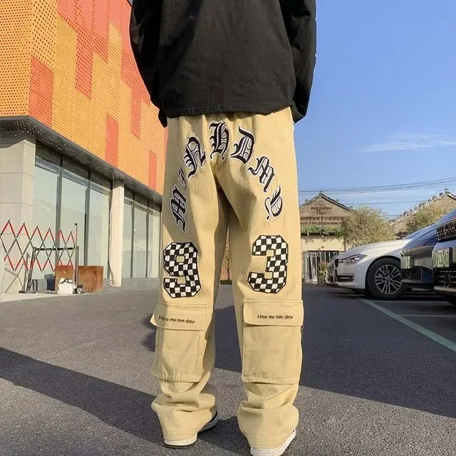 Hip-Hop Letter & Number Embroidery Loose Pants