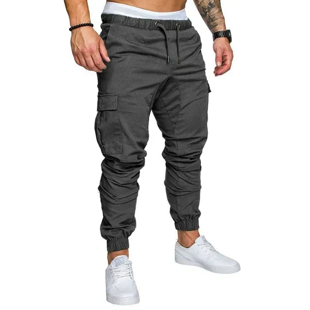 Hip Hop Style Solid Male Harem Pants With Multi-Pocket