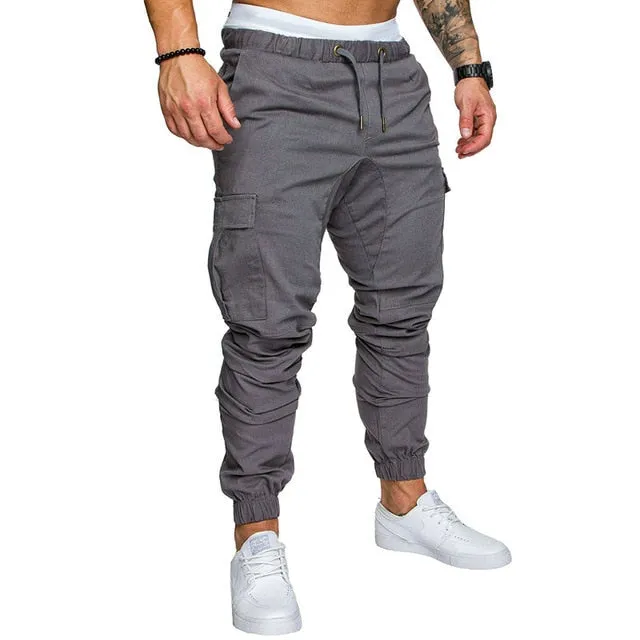 Hip Hop Style Solid Male Harem Pants With Multi-Pocket