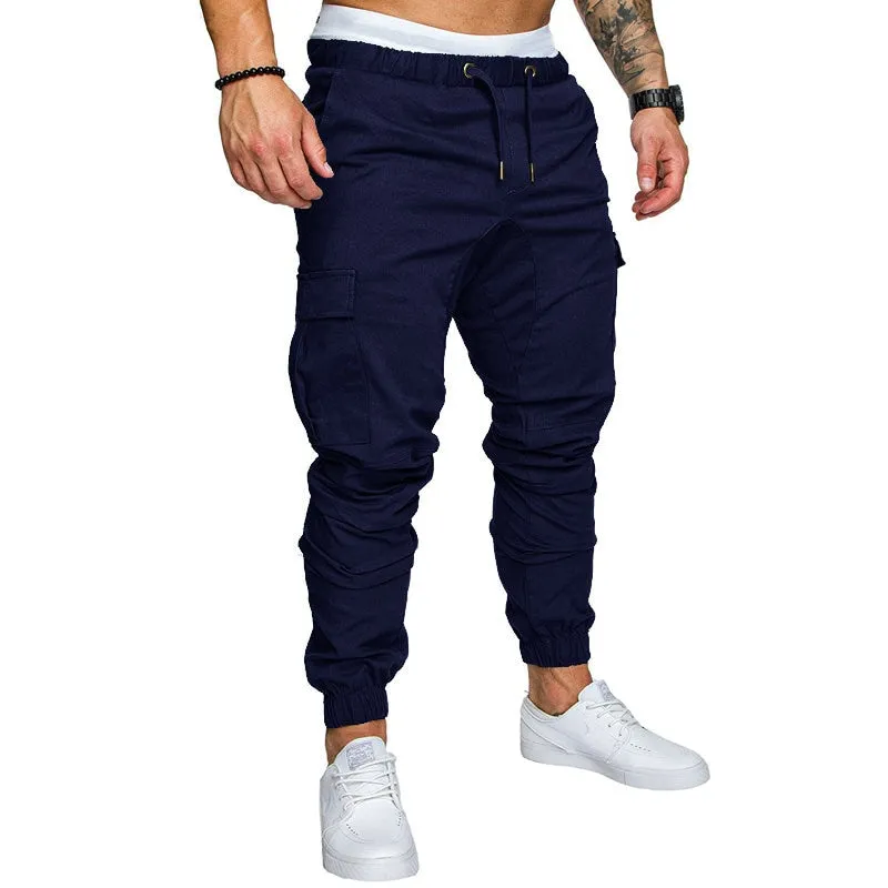 Hip Hop Style Solid Male Harem Pants With Multi-Pocket