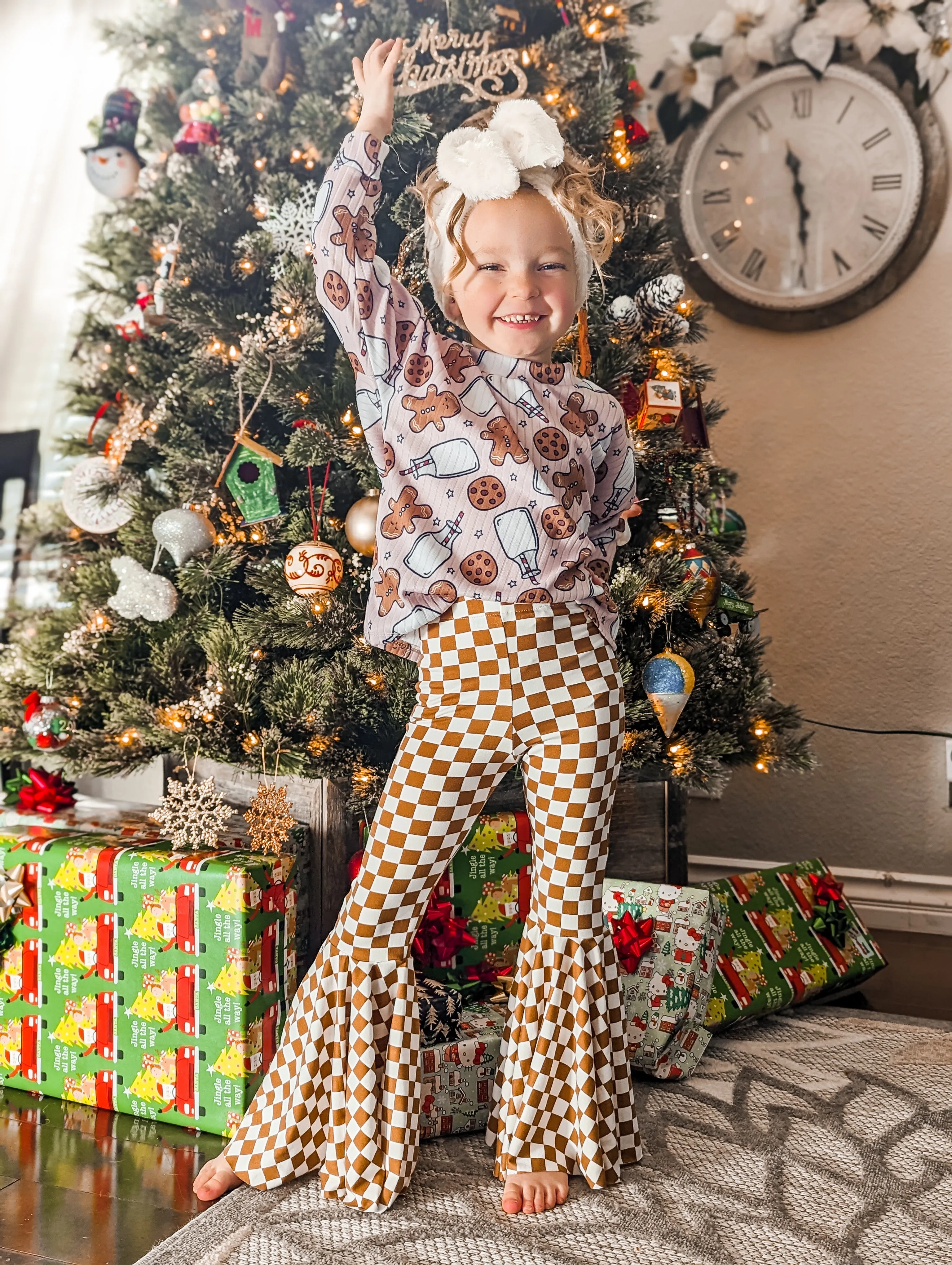 Hot Chocolate Checkered Print Bell Bottom Pants