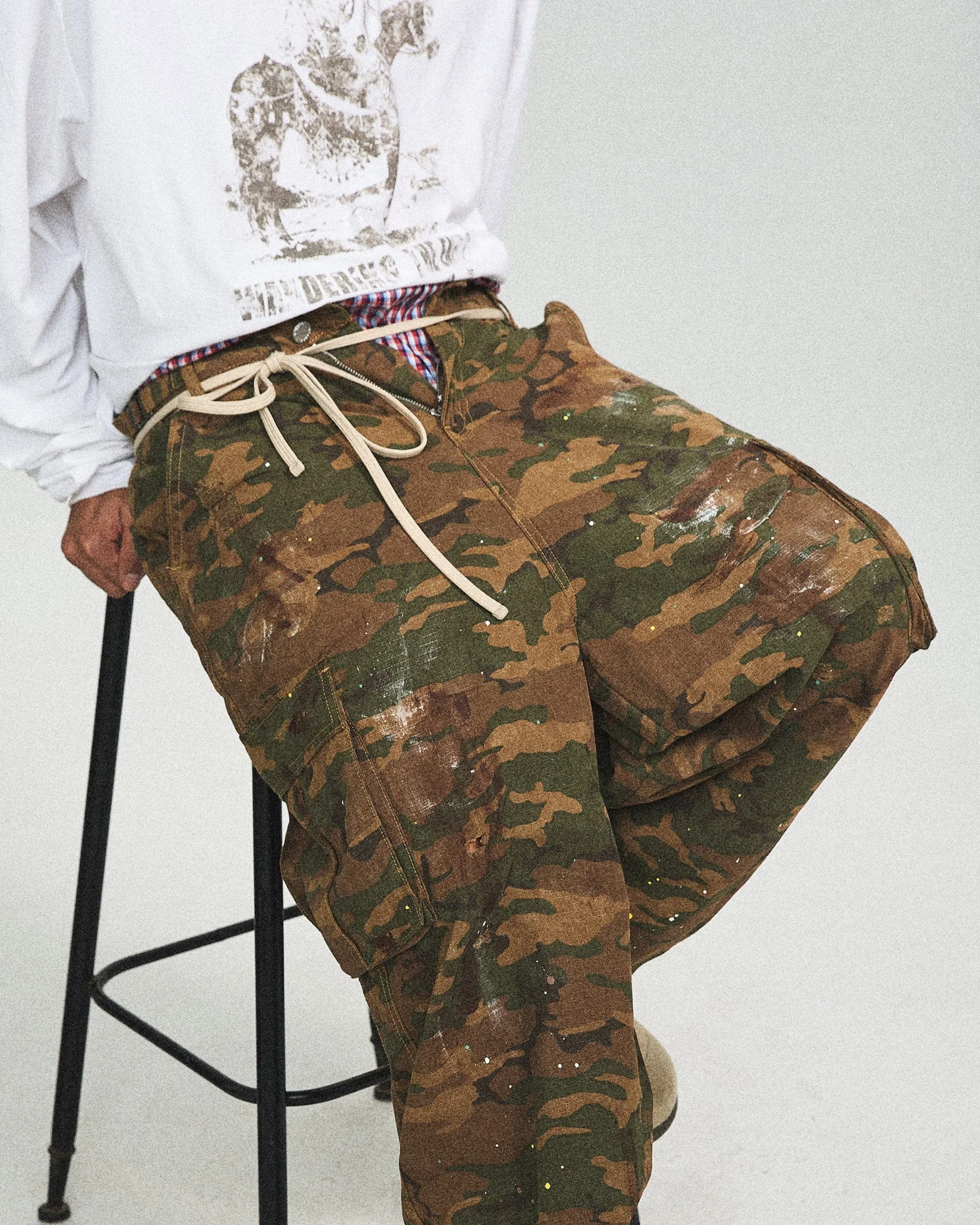 Ink Splashed Green Camo Cargo Pants