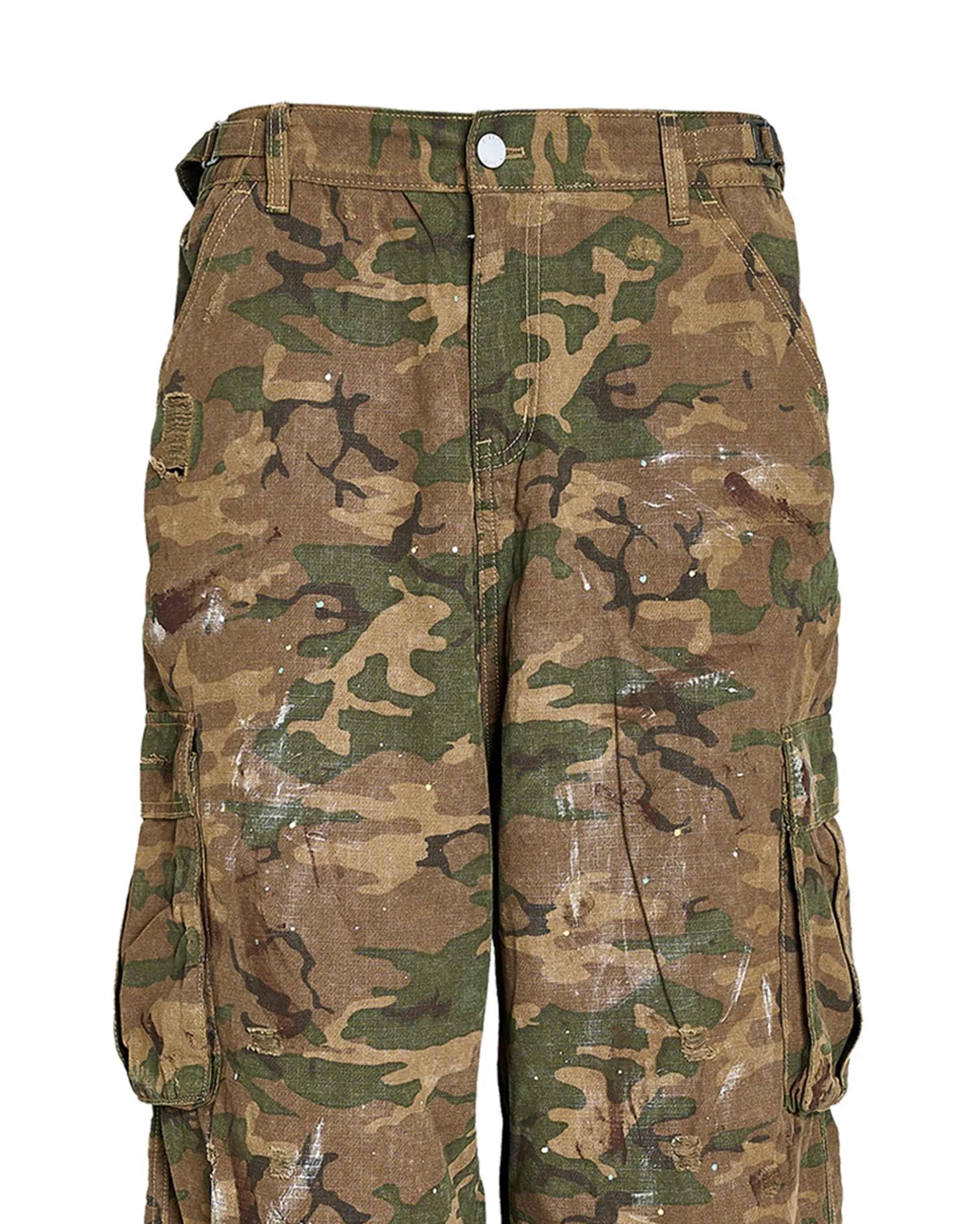 Ink Splashed Green Camo Cargo Pants