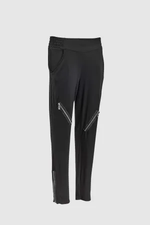 Jersey Trousers with Zip Detail in Black