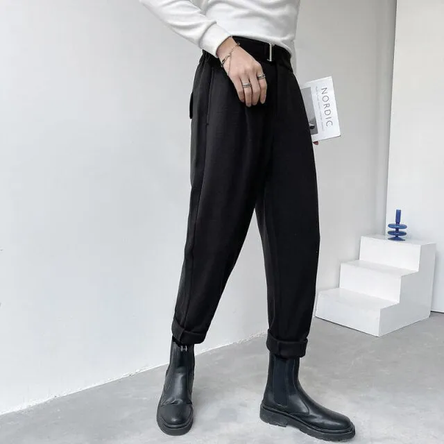 [Korean Style] Coffee/Black Cotton Suit Pants