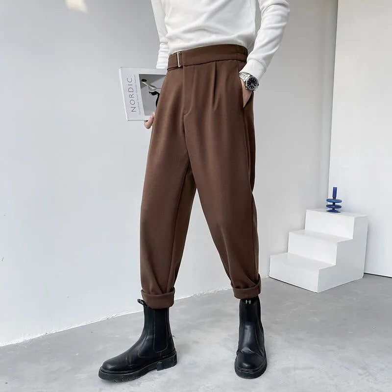 [Korean Style] Coffee/Black Cotton Suit Pants