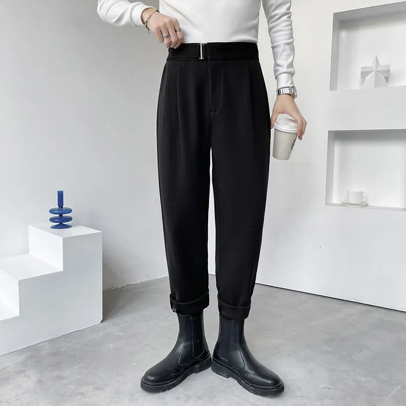 [Korean Style] Coffee/Black Cotton Suit Pants