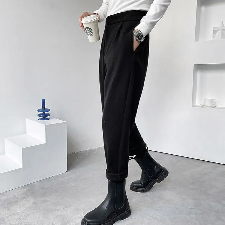 [Korean Style] Coffee/Black Cotton Suit Pants