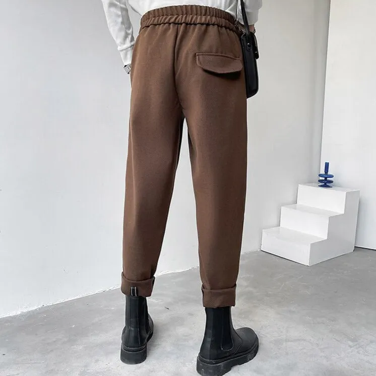 [Korean Style] Coffee/Black Cotton Suit Pants