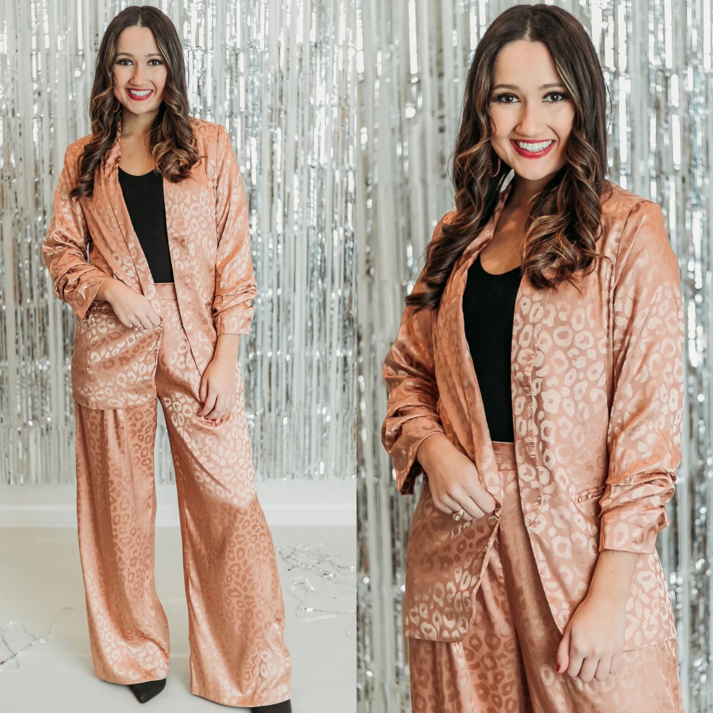 Last Chance Size Small | Money Moves Ruched Sleeve Leopard Blazer in Copper