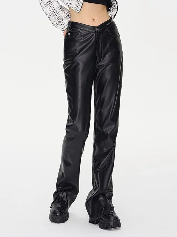 Leather Loose Plain Cool Pants