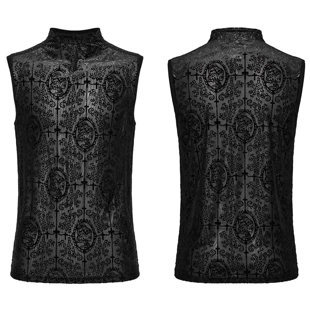 Men's Gothic Beaded Cross Flocking Tank Top