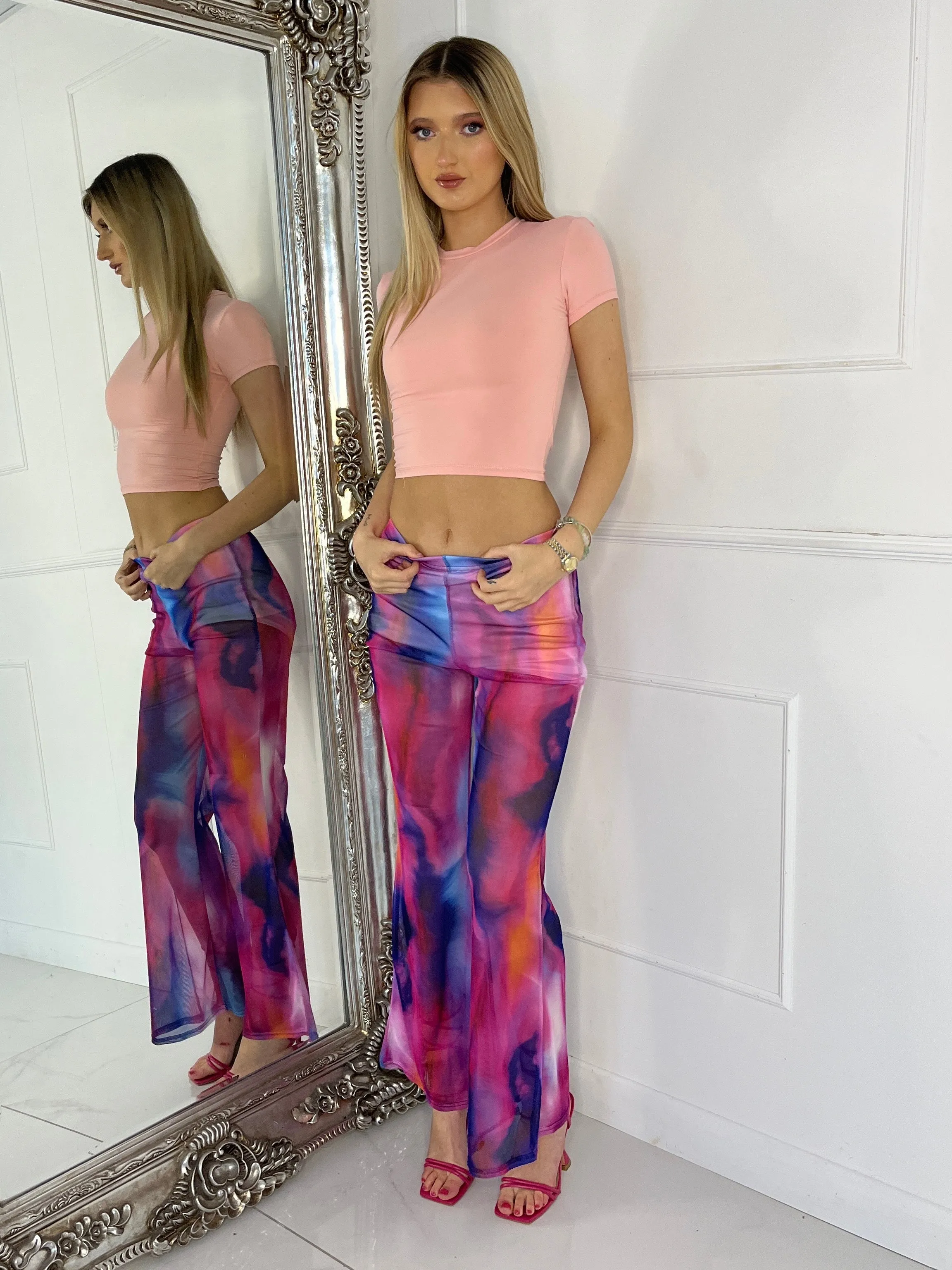 Mesh Printed Flares - Pink Marble