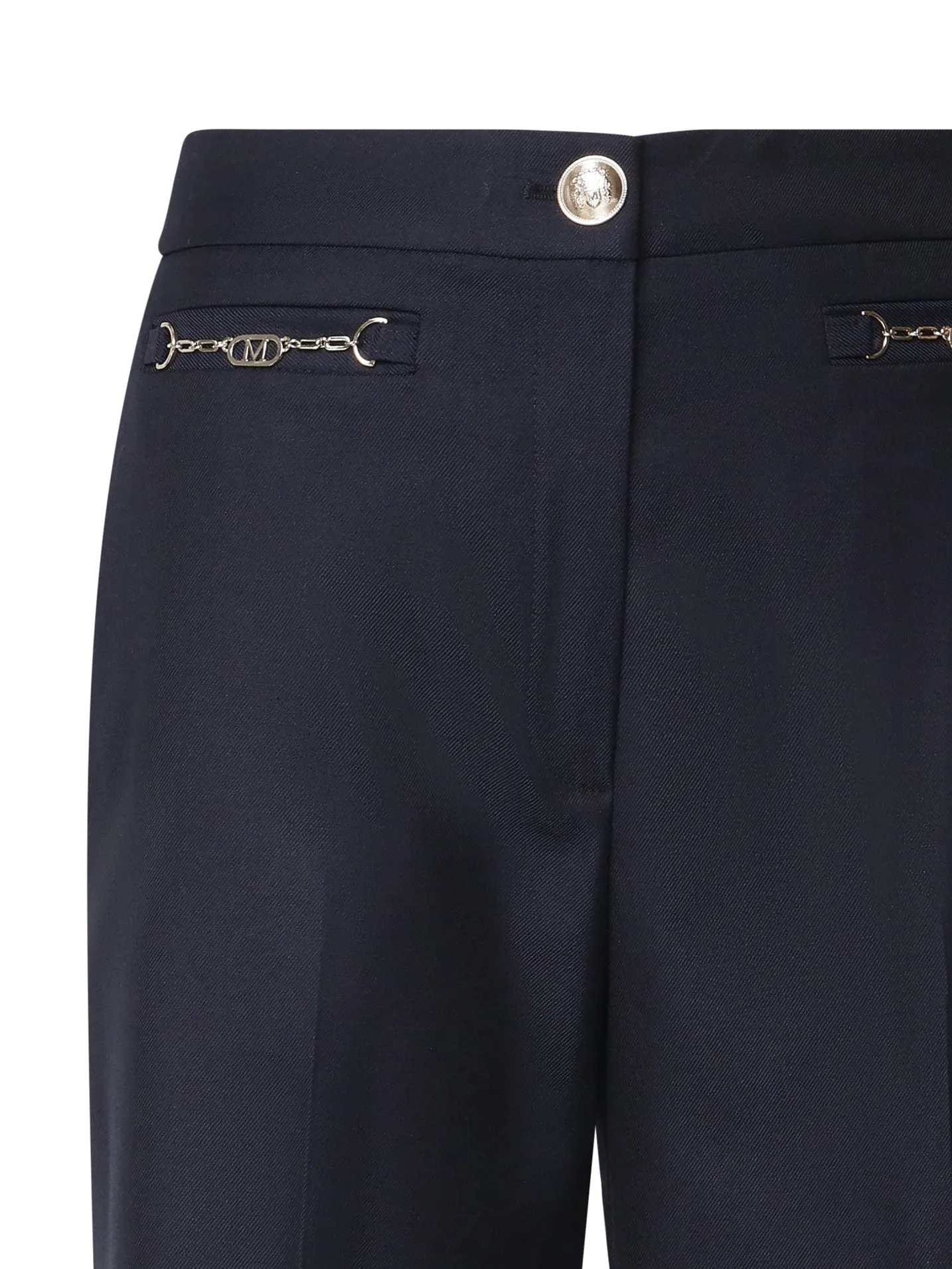 Navy Cotton Trousers with Chain Detail