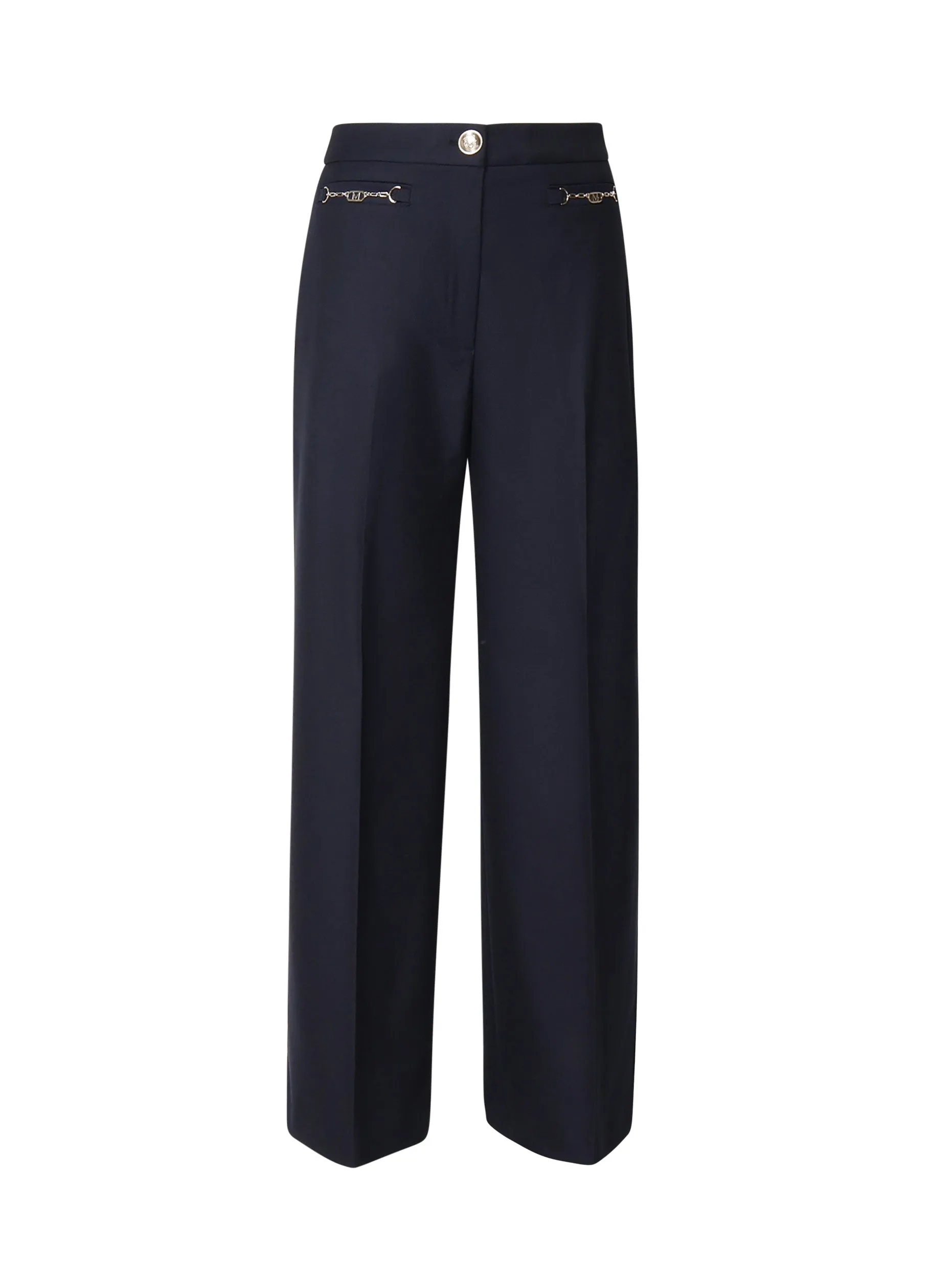 Navy Cotton Trousers with Chain Detail