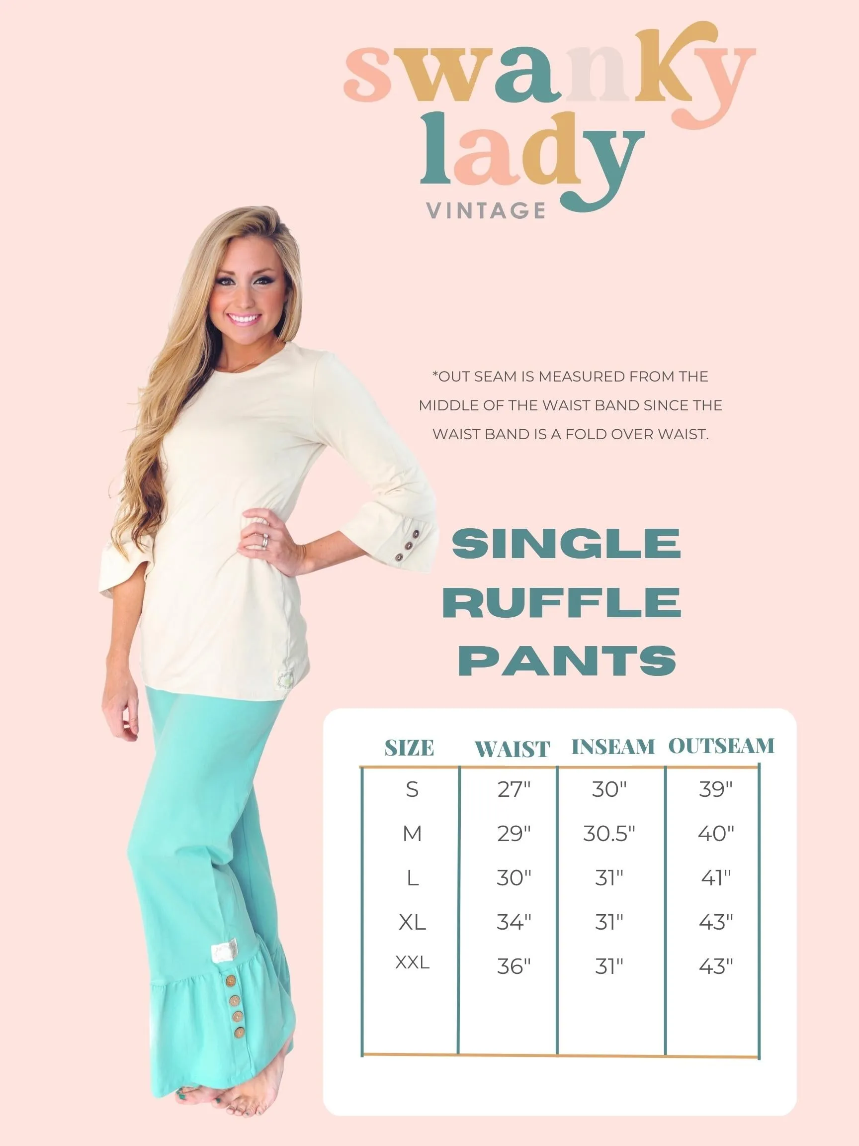 {NEW SIZING} Swanky Lady Vintage Single Ruffle Pants