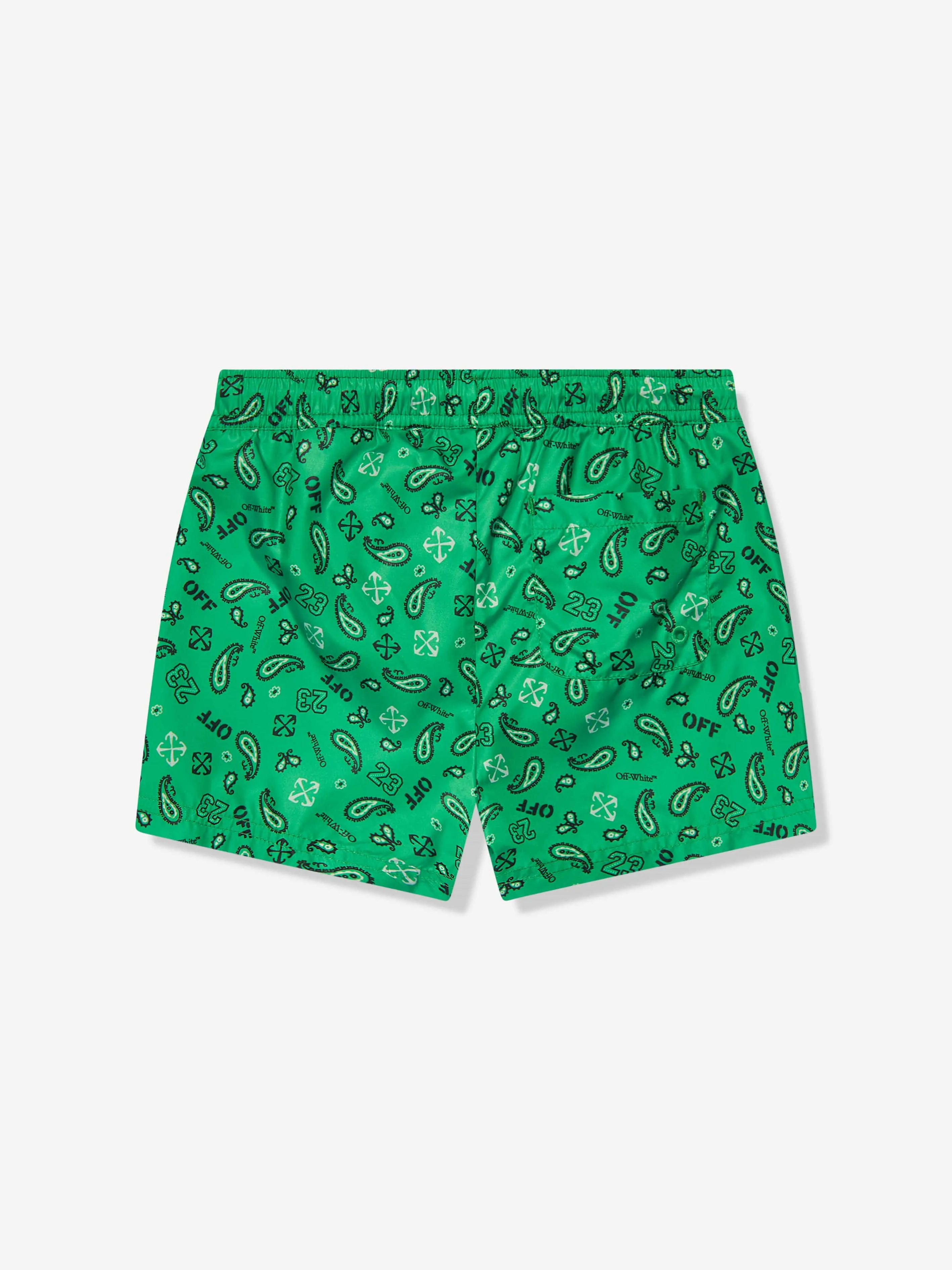 Off-White Boys Bandana Swim Shorts in Green