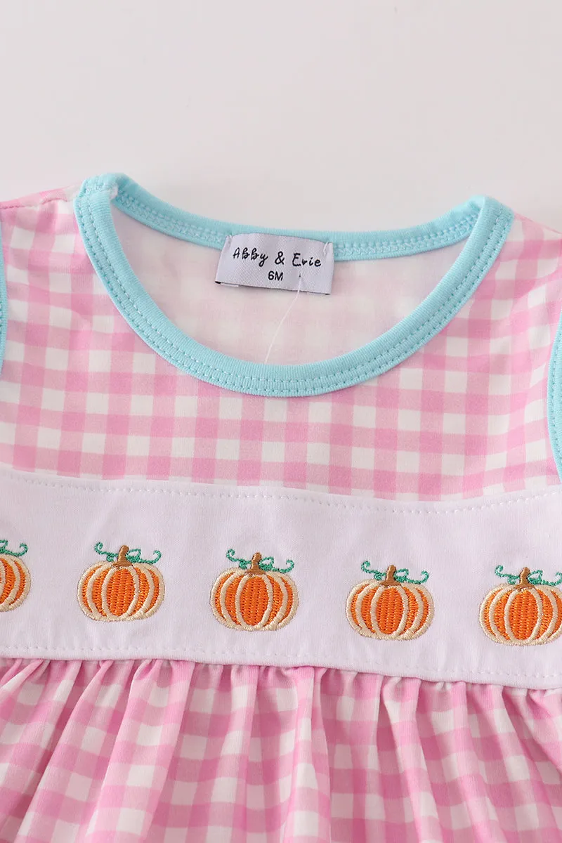 Pink plaid pumpkin embroidery baby set