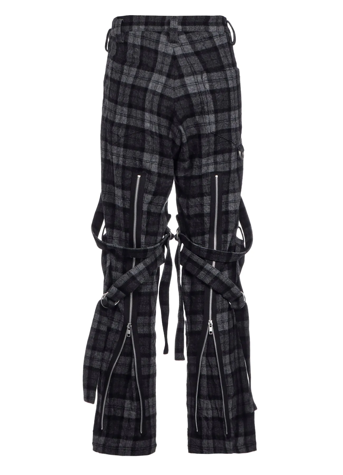 PLAID FLANNEL STRAP DETAIL PANTS