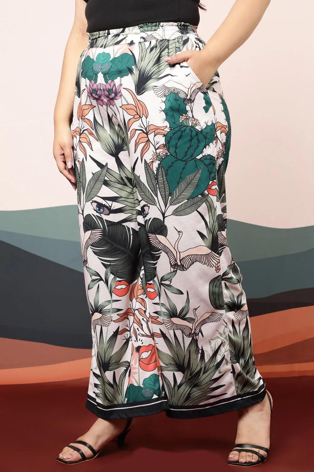 Plus Size Quirky Wildlife High Waist Pants