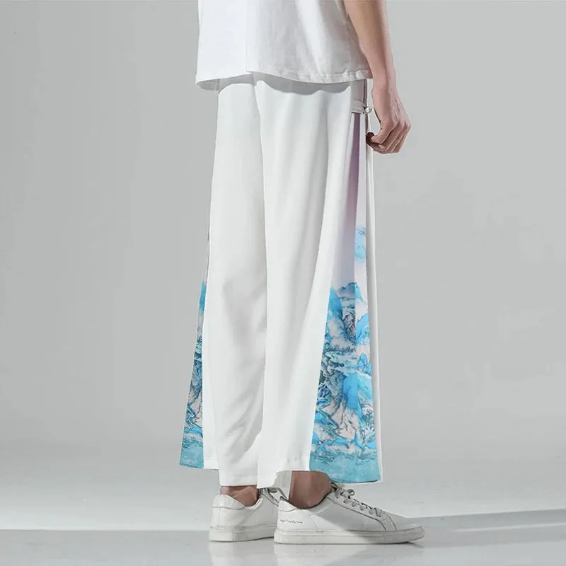 Printed On Side Loose Wide Leg Pants