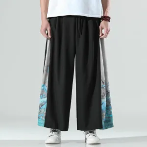 Printed On Side Loose Wide Leg Pants