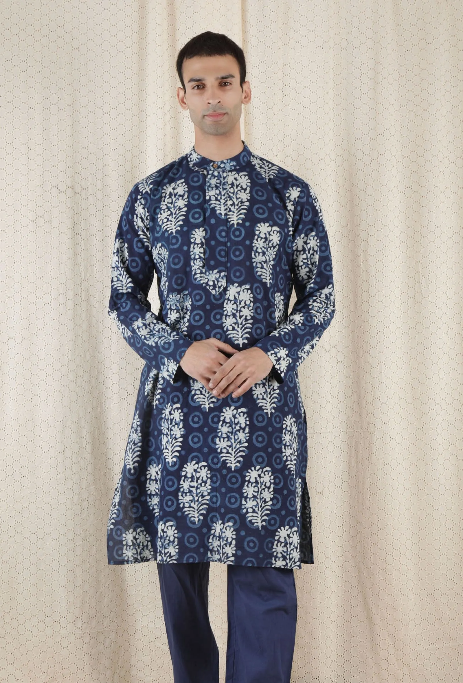 Pushkar Cotton Indigo Long Kurta