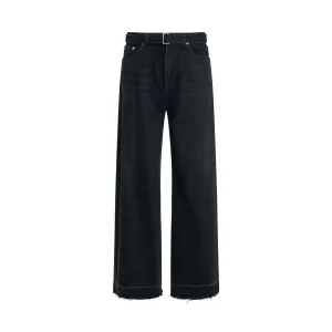 Raw Hem Denim Pants in Black